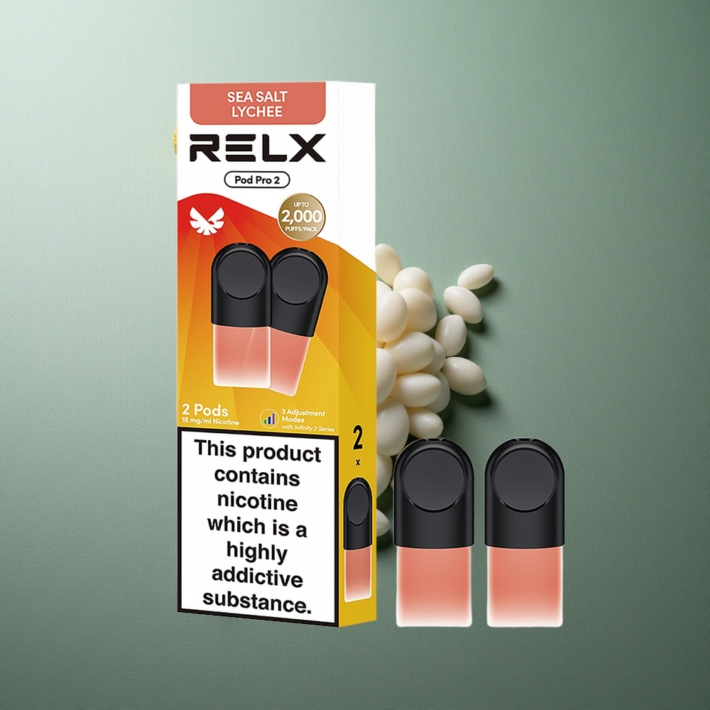 Lychee Sea Salt RELX Pod Pro 2 600 Puffs UK Vape Wholesale 1.9ml 3 Voltage Modes
